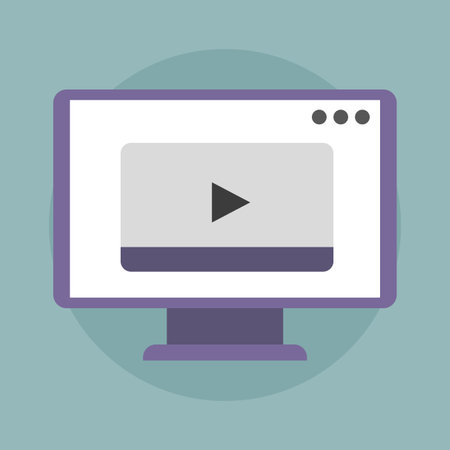 Computer monitor with play button. Online video player concept. Vector multimedia illustration.のイラスト素材