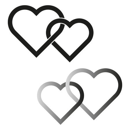 Interlocking hearts icon. Black and gray. Overlapping vector shapes. Love symbol.のイラスト素材