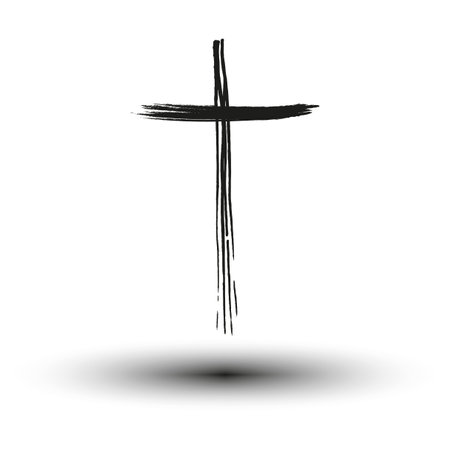 Brush stroke cross. Black and white. Vector religious symbol. Minimalistic design.のイラスト素材