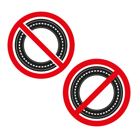No roundabout signs. Red vector icons. Traffic prohibition symbols. Road safety design.のイラスト素材