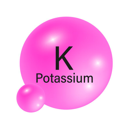 Potassium element icon. Pink gradient sphere. Atomic symbol K. Vector illustration.のイラスト素材