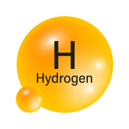 Hydrogen element icon. gradient spheres. Vector chemistry symbol. Shiny reflective design.のイラスト素材
