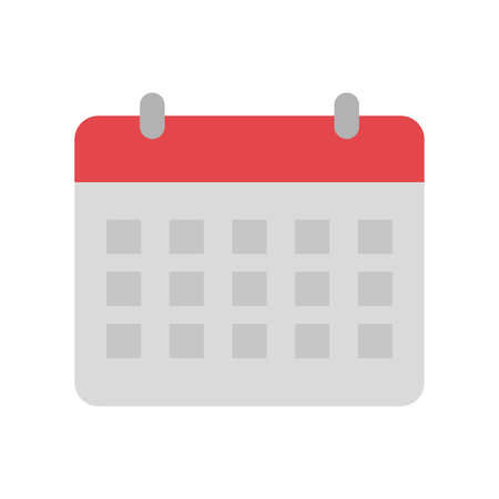 Calendar icon. Red and gray. Month grid vector. Date reminder symbol.のイラスト素材