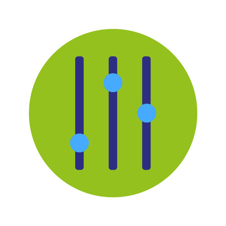 Settings icon vector. Blue sliders symbol. Green circle background. Adjustment tool.