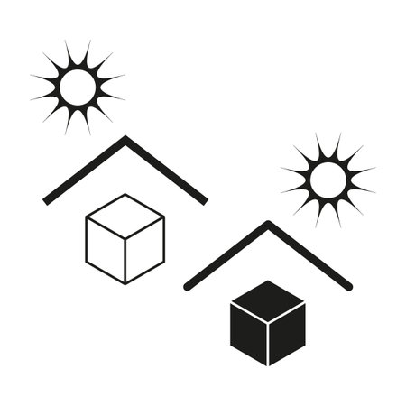 Solar Panel Icons. Vector Symbols for Solar Energy and Technology. Minimalist Design with Sun and House.のイラスト素材