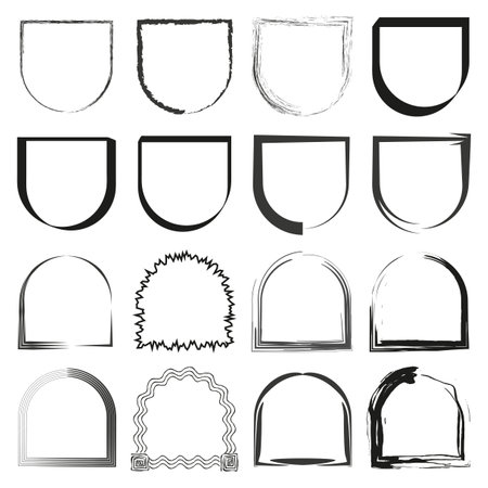 Hand drawn arch frames. Various border designs. Black and white vector. Decorative frame set.のイラスト素材