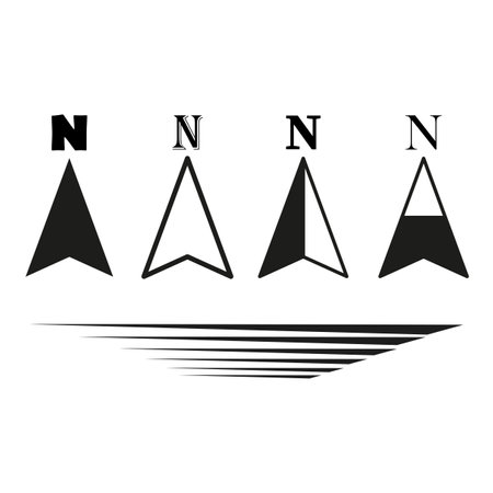 North direction icons. Black and white. Various arrow designs. Vector illustration.のイラスト素材