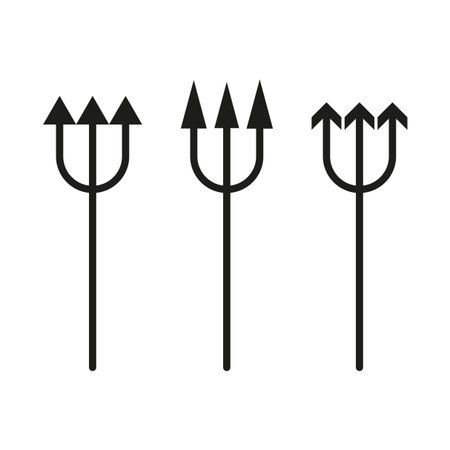 Tridents icons set. Three black tridents. Simple vector illustration. Mythical weapon symbols.