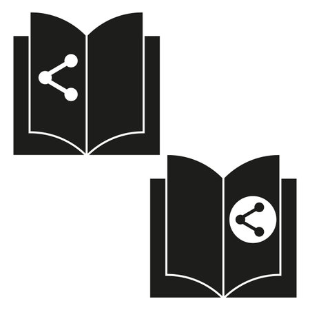 Book with share icon. Vector design. Black and white. Digital reading concept.のイラスト素材
