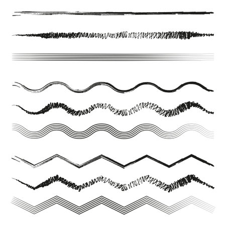 Wavy line set. Hand-drawn vector lines. Abstract zigzag patterns. Black sketchy designs.のイラスト素材