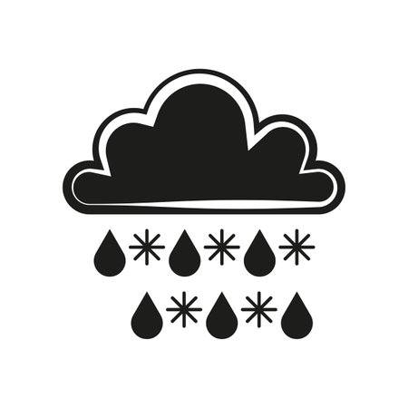 Cloud with rain and snow. Weather icon. Black and white symbol. Simple vector illustration.のイラスト素材