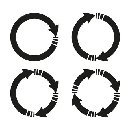 Circular arrow icons. Black rotation symbols. Vector shapes.