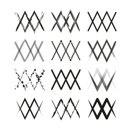 Abstract X patterns. Geometric vector designs. Black and white shapes. Diverse decorative elements.のイラスト素材