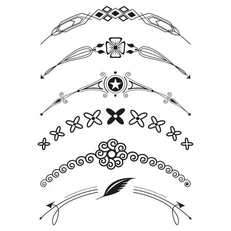 Ornamental divider set. Decorative border elements. Black and white vector. Vintage design.のイラスト素材