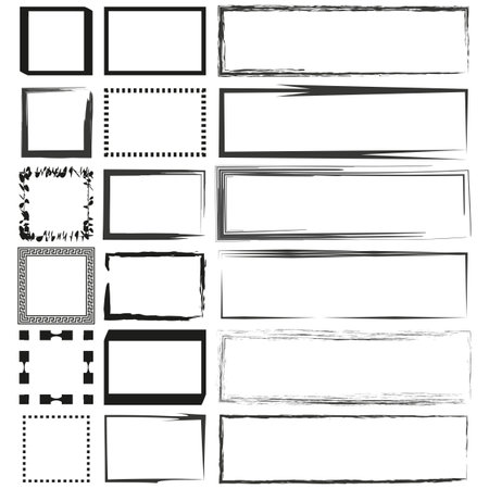 Decorative border collection. Rectangular frames variety. Hand-drawn frame styles. Vector set.のイラスト素材