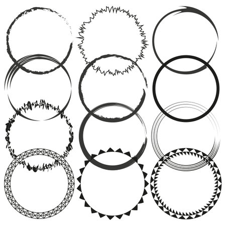 Abstract circle frames. Grunge and geometric details. Decorative round shapes. Vector collection.のイラスト素材