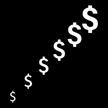 Dollar sign graphic. Money symbol pattern. Financial growth concept. White icons on black.