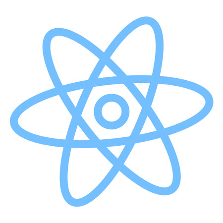Atomic symbol icon. Blue outline design. Science and energy concept. Vector illustration.