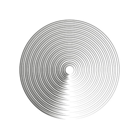 Abstract circular pattern. Concentric black lines. Radial gradient effect. Minimal vector design.のイラスト素材