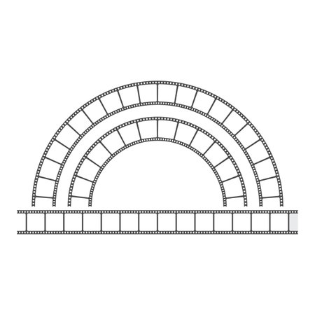 Filmstrip arch icon. Curved film frame. Vector cinema design. Abstract movie reel.のイラスト素材