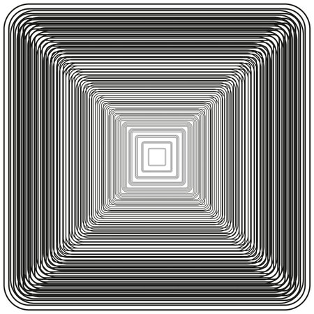 Concentric square lines. Geometric optical illusion. Symmetric abstract shape. Vector black outline.のイラスト素材