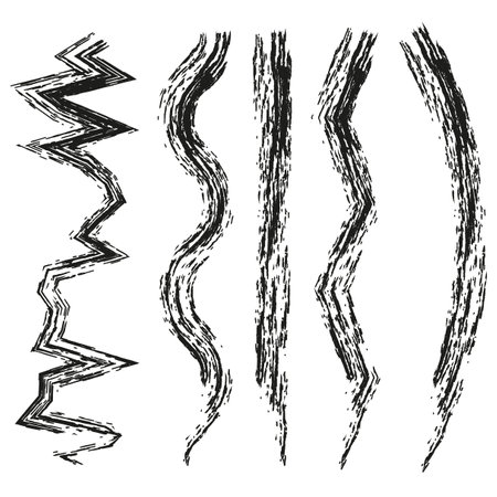 Distressed brush strokes. Grunge abstract lines. Hand drawn textures. Black and white vector.のイラスト素材