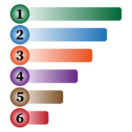 Numbered list infographic. Gradient color bars. Steps from one to six. Vector illustration.のイラスト素材
