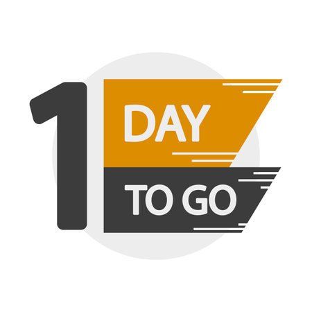 1 day to go. Countdown number one. Yellow and black design. Vector time symbol.のイラスト素材