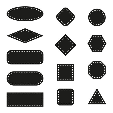 Dashed shapes. Geometric vector icons. Black and white pattern. Diverse forms.のイラスト素材