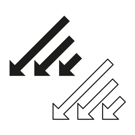 Downward arrows icon. Decreasing trend symbol. Vector arrow group. Economic downturn.のイラスト素材