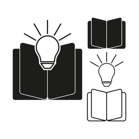 Book with bulb. Creative knowledge icon. Opened book shape. Vector illustration.のイラスト素材