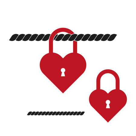 Heart lock illustration. Romantic padlock concept. Love and security symbol. Red and black theme.のイラスト素材