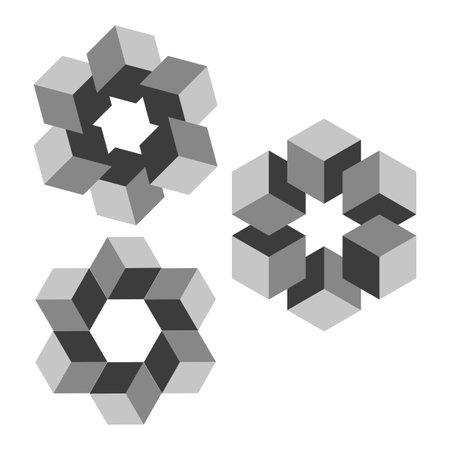 Cube hexagon shape. Modern 3D design. Geometric cube arrangement. Abstract block structure.のイラスト素材