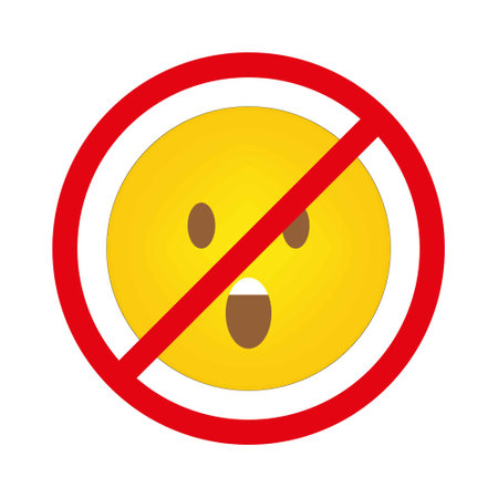 Prohibited emoji symbol. Red no sign. Yellow emoticon icon. Vector illustration.のイラスト素材
