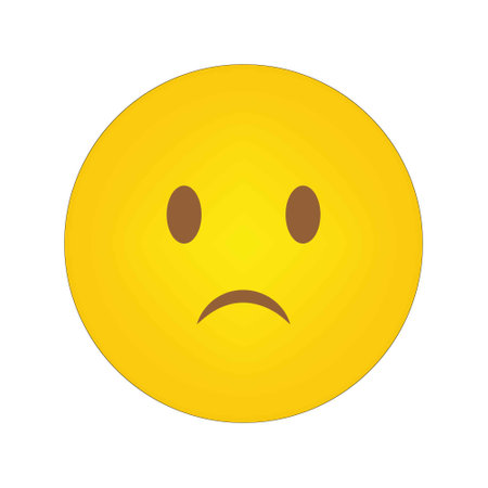 Sad face emoji. Frowning expression icon. Simple yellow design. Vector illustration.のイラスト素材
