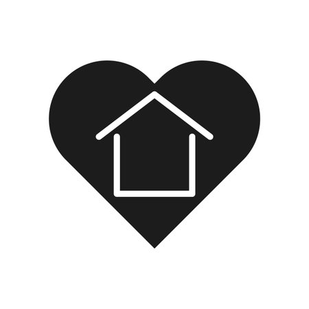 House in heart. Love home concept. Vector minimalist icon. Black white shape.のイラスト素材