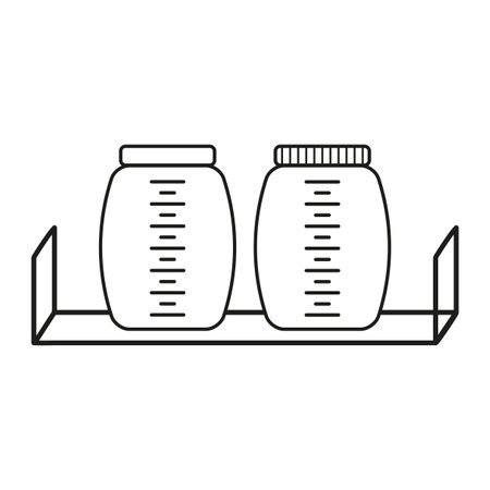 Jars on shelf. Storage container outline. Minimalist style concept. Black and white design.のイラスト素材