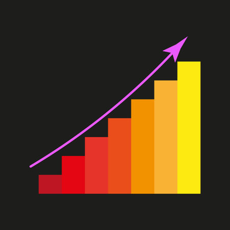 Rising bar chart. Business growth statistic. Colorful financial diagram. Black background vector.のイラスト素材