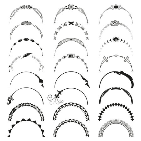 Decorative arch set. Ornamental arc collection. Vector swirl shapes. Artistic border motifs.のイラスト素材