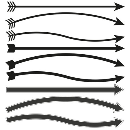 Curved arrow icon. Directional path shape. Black arrow design. Motion tracking element.のイラスト素材