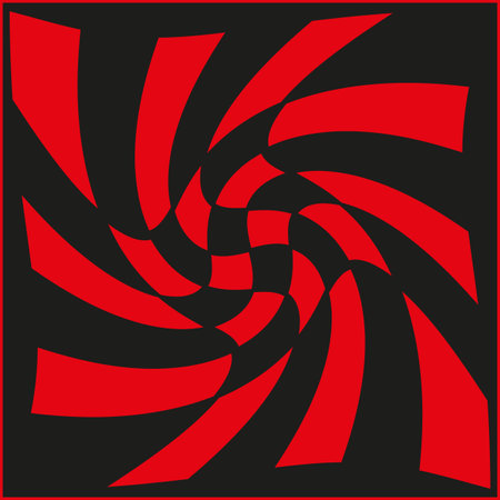 Red black spiral. Optical illusion effect. Abstract swirling pattern. Dynamic geometric design.のイラスト素材