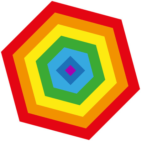 Colorful pentagon layers. Abstract geometric structure. Bright polygonal pattern. Optical depth illusion.のイラスト素材