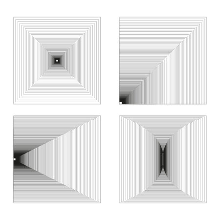 Square tunnel icon. Geometric depth effect. Optical illusion vector. Black gradient background.のイラスト素材