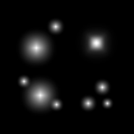 Abstract light spots. Glowing white orbs. Black seamless background. Minimal vector texture.のイラスト素材