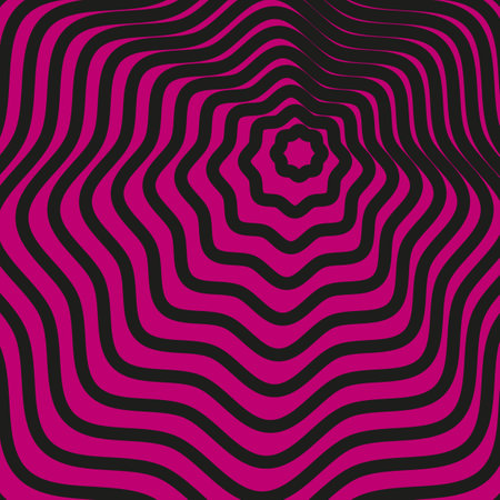 Abstract wave illusion. Black pink motion. Geometric psychedelic effect. Optical ripple pattern.のイラスト素材