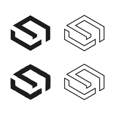 Letter S symbol. Hexagon shape mark. Vector monogram icon. Black line versions.のイラスト素材