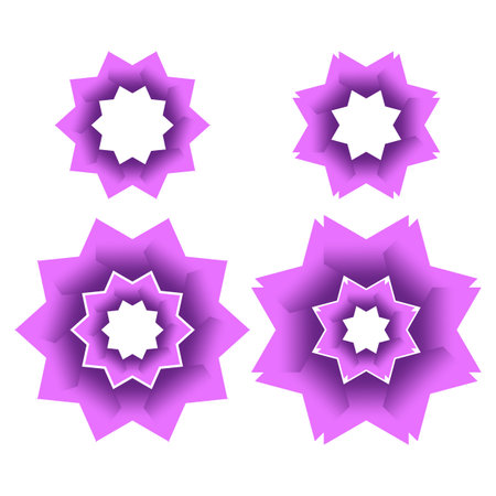 Star flower design set, purple abstract vector elements, rotated sharp geometry.のイラスト素材