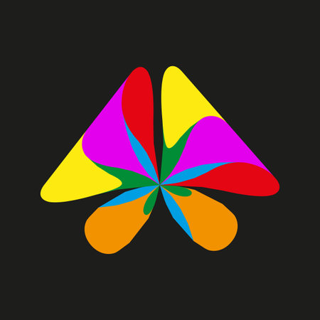 Black background triangle. Petal color shape. Vector abstract figure. Symmetric bold symbol.