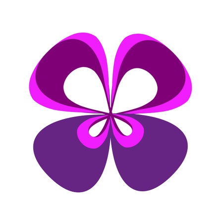 Petal flower icon. Abstract bloom shape. Purple pink vector. Symmetric graphic layout.のイラスト素材