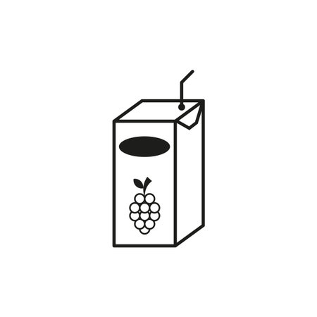 Juice box icon. Drink pack symbol. Grape label vector. Straw shape element.のイラスト素材